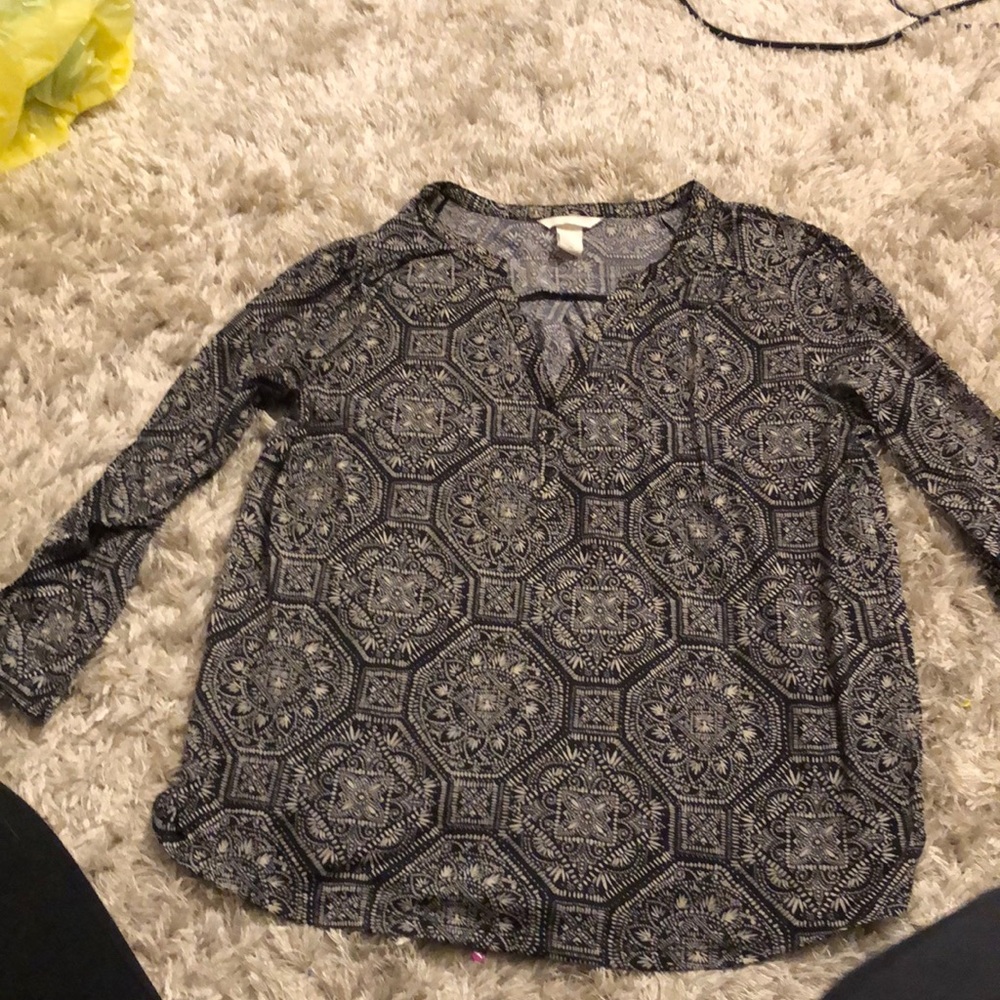 H&M black and cream Aztec long sleeve shirt